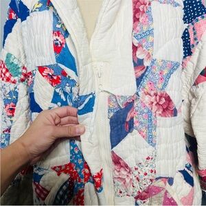 Quilted Patchwork Teddy Jacket in White with Multicolor Stars